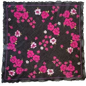 Vintage Katharine Hamnett Floral Scarf Black Fuchsia Square 22 Inch